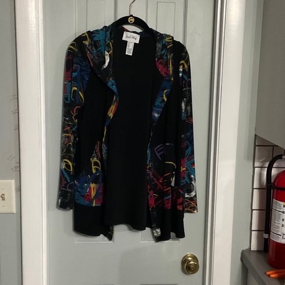 Joseph Ribkoff Black Multicolor Trim jacket with hood worn once - Picture 1 of 3
